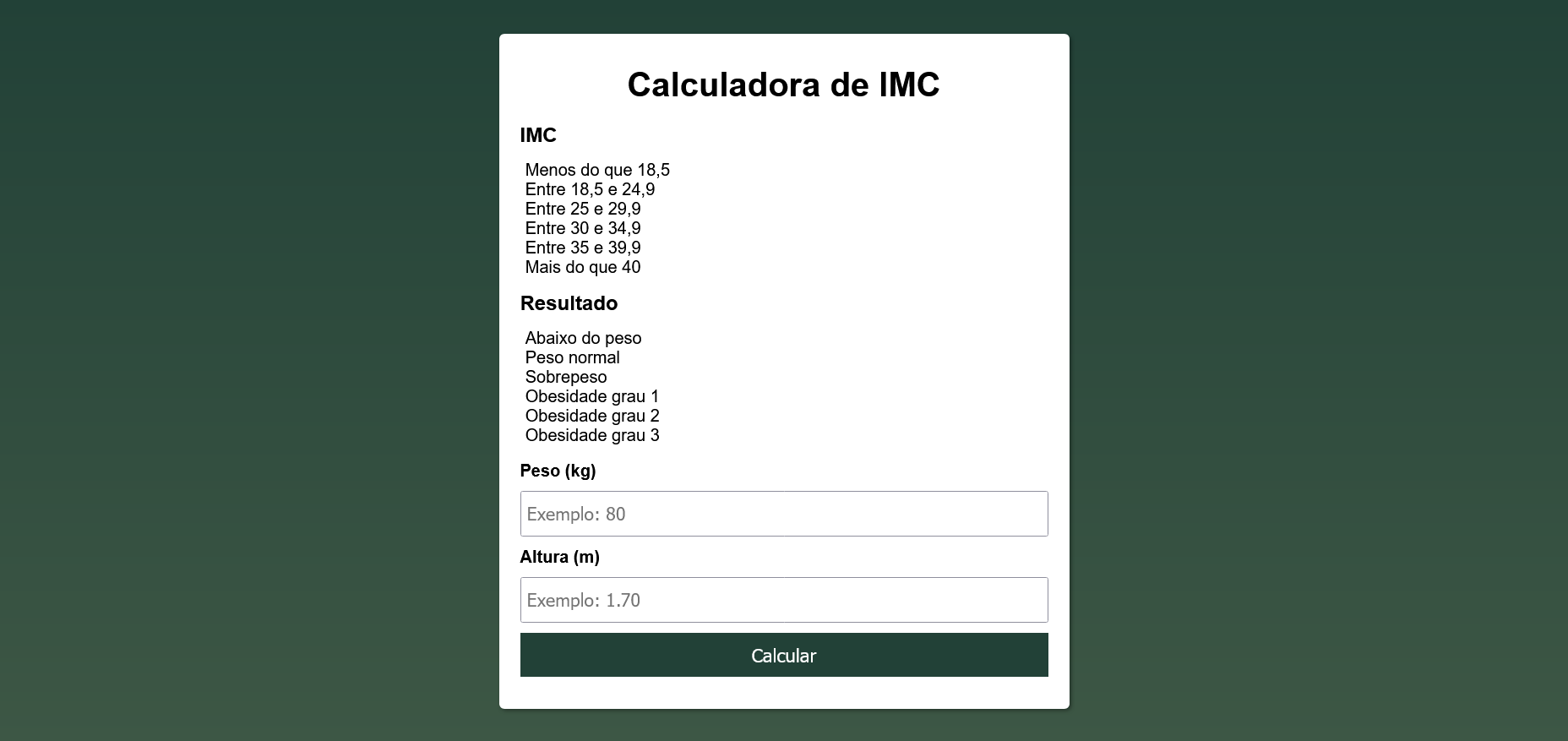 Projeto Calculadora de IMC