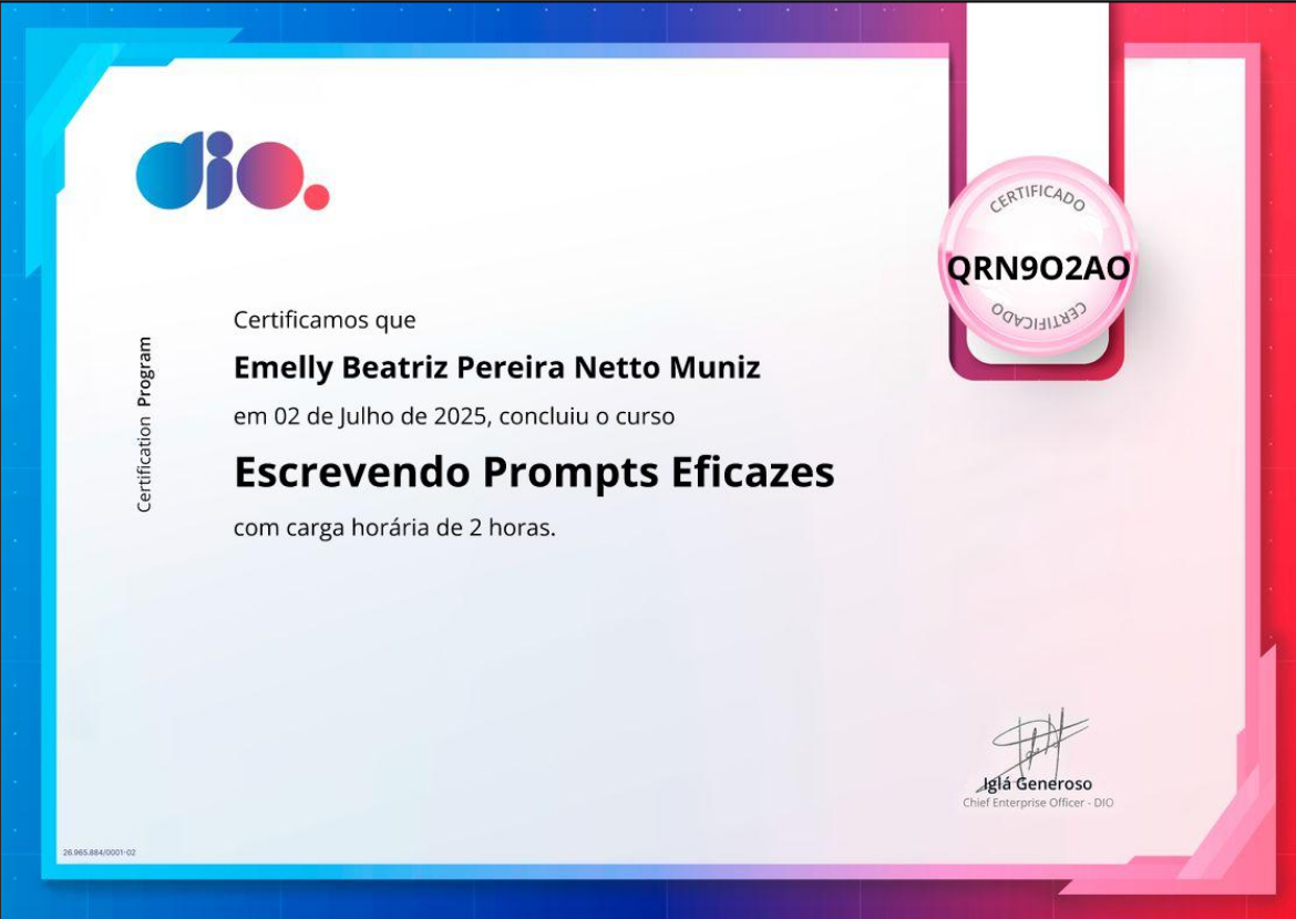 Certificado de Escrevendo Prompts Eficazes
