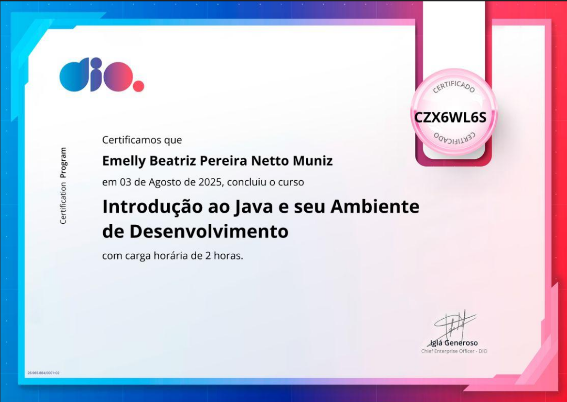 Certificado de Introdução ao Java